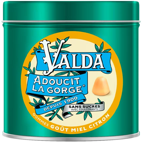 Valda Gommes Adoucit la gorge Sans Sucres Goût Miel Citron 140g