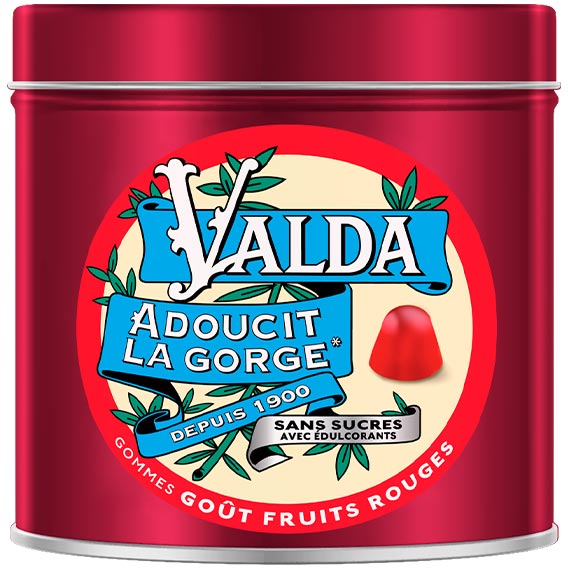 Valda Gommes Sans Sucres Fruits Rouges Adoucit La Gorge 140g