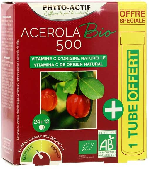 Phyto-Actif Acérola 500 Bio 24 comprimés + 12 offerts