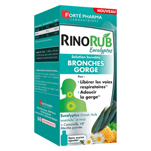 Forté Pharma RinoRub Sirop Gorge Toux Bronches Eucalyptus Miel Flacon