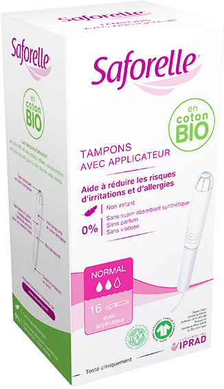 Saforelle Protections Tampons Normal en Coton Bio avec Applicateur 16 unités