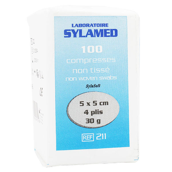 Oxypharm Sylamed Compresse Viscose Non Stérile Non Tissé 5cm x 5cm 30G 4 plis 100 unités