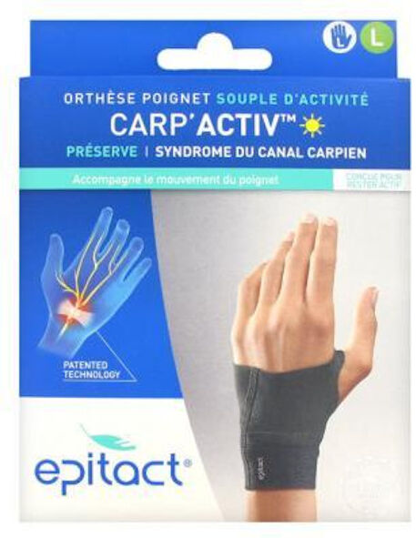 Epitact Carp'Activ Orthèse Poignet Souple d'Activité Préserve Syndrome du Canal Carpien Gauche Taille L 1 unité