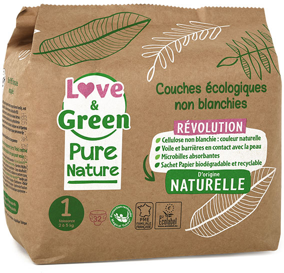 Love & Green Change Bébé Pure Nature Couche Écologique Taille 1 32 unités