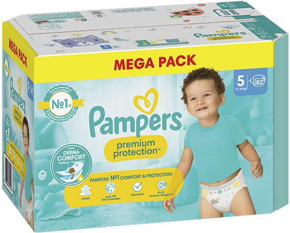 Pampers Premium Protection Taille 5 Couches x82 11kg - 16kg N°1 Pour Le Confort & La Protection