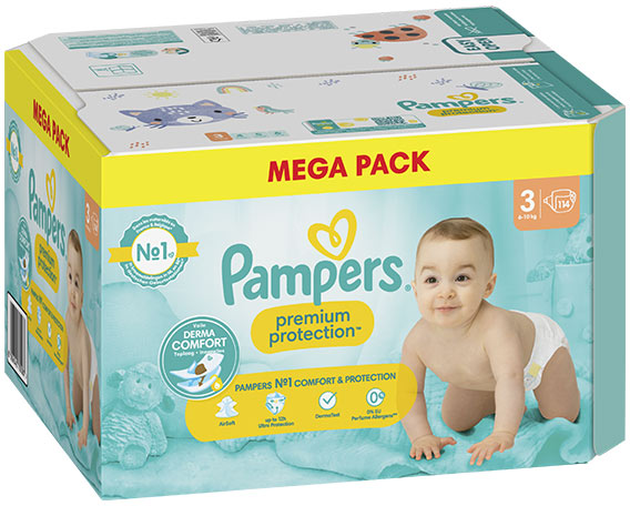 Pampers Premium Protection Taille 3 Couches x114 6kg - 10kg N°1 Pour Le Confort & La Protection