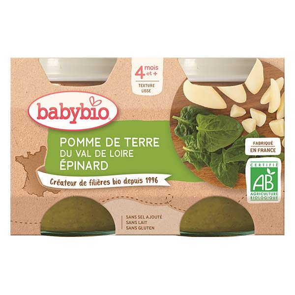 Babybio Mes Légumes Pot Pomme de Terre Epinards +4m Bio 2 x 130g