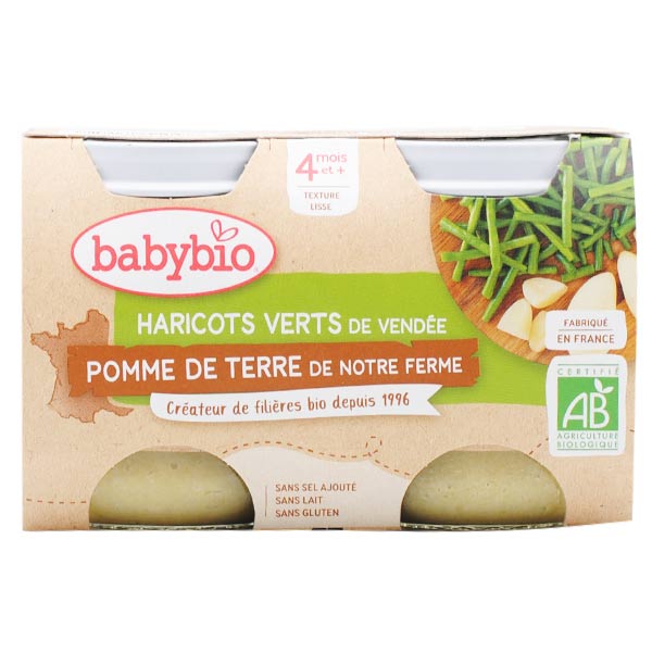 Babybio Mes Légumes Pot Pomme de Terre Haricots Verts +4m Bio 2 x 130g
