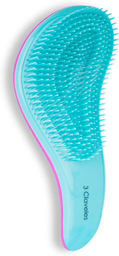 3 Claveles Brosse Démêlante Manche Fuschia Picots Turquoise Grand Modèle