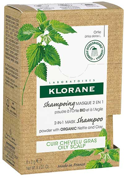 Klorane Ortie Shampoing Poudre Masque 2 en 1 à l'Argile 8 sachets