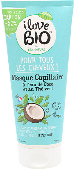 I Love Bio Cheveux Masque Eau de Coco & Thé Vert Bio 200ml