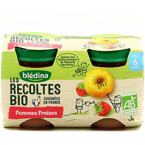 Bledina Les Recoltes Bio Pot Compote Pommes Fraises +4m 2 x 130g