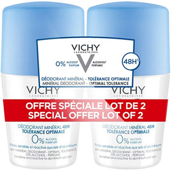 Vichy Déodorant Minéral Tolérance Optimale 48h Roll-On Lot de 2 x 50ml