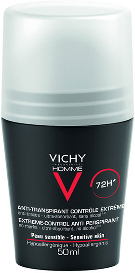 Vichy Homme Déodorant Anti-Transpirant Contrôle Extrême 72h Roll-On 50ml