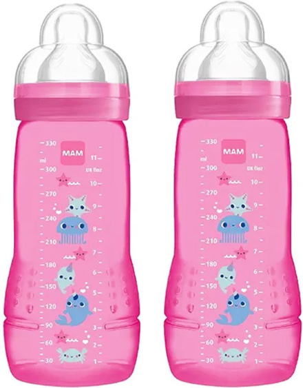 MAM Easy Active Biberon Débit X +6m Rose Animaux Marin Lot de 2 x 330ml