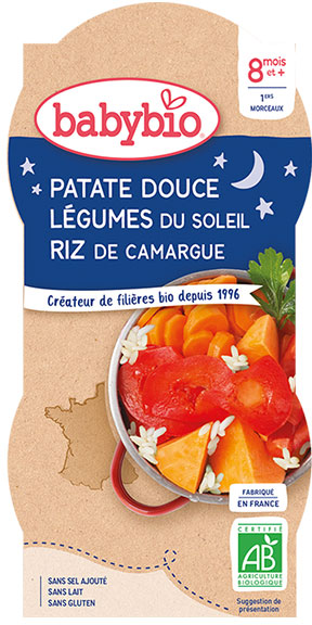 Babybio Repas Soir Bol Patate Douce Légumes Riz +8m Bio 2 x 200g