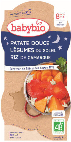 Babybio Bonne Nuit Bol Patates Douces Légumes du Soleil +8m Bio 2 x 200g