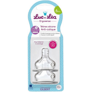 Luc et Léa Tétines Silicone Anti-Colique 6m+ Liquide Épais Lot de 2