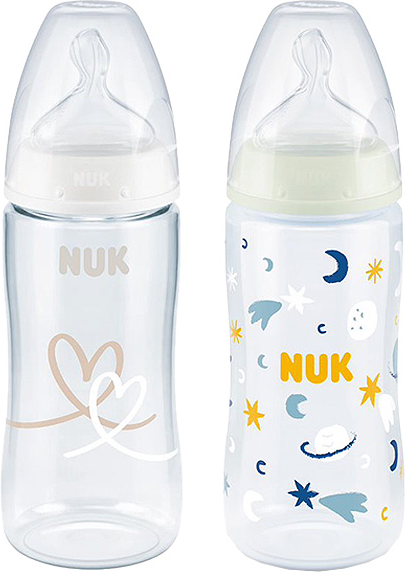 Nuk Lot de 2 Biberons FC+ TC 300ml silicone 0-6m M jour/nuit