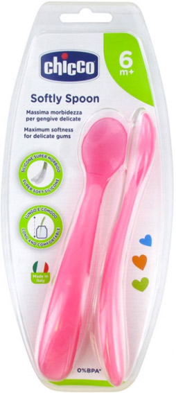 Chicco Repas Mes Premières Cuillères Souples Bout Silicone +6m Rose