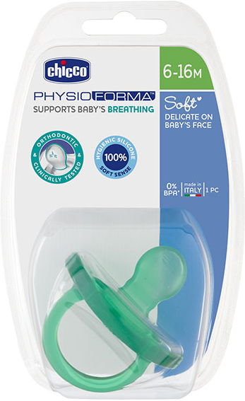 Chicco Sucette Physio Soft Tout Silicone +6m Vert