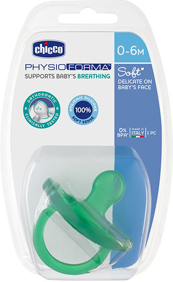 Chicco Sucette Physio Soft Tout Silicone +0m Vert