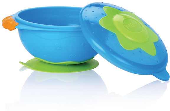 Nuby Assiette Profonde Ventouse Couvercle Bleu +9 mois