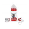 dBb Remond Coffret Biberon Large Ouverture Tétine Silicone 300ml + Sucette Silicone + Attache +3m Foot Rouge