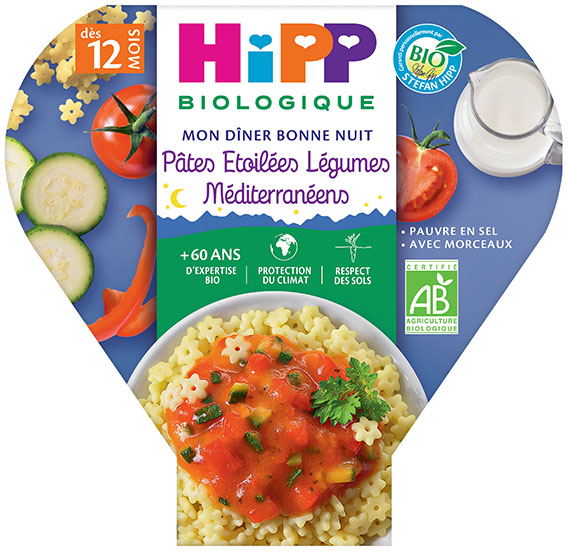 Hipp Bio Mon Dîner Bonne Nuit Assiette Pâtes Etoilées Légumes Méditerranéens +12m 230g