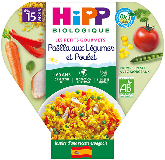 Hipp Bio Les Petits Gourmets Assiette Paëlla aux Légumes et Poulet +15m Bio 250g