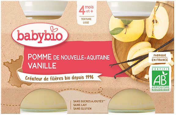 Babybio Fruits Pot Pomme Vanille +4m Bio 2 x 130g