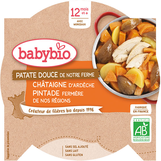 Babybio Repas Midi Assiette Patate Douce Châtaigne Pintade +12m Bio 230g