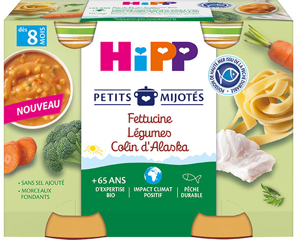 Hipp Petits Mijotés Fettucine Légumes Colin d'Alaska Bio 2x190g