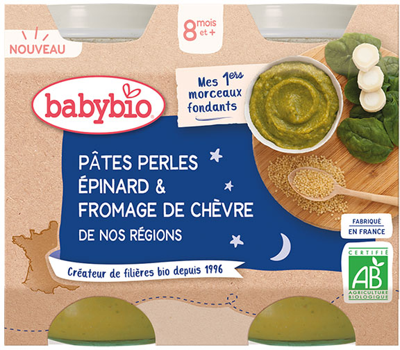 Babybio Bonne Nuit Pâtes Perles Epinard & Fromage de Chèvre Bio 2 x 200g