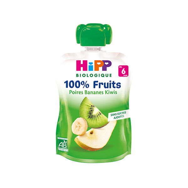 Hipp Bio 100% Fruits Gourde Poires Bananes Kiwis +6m 90g