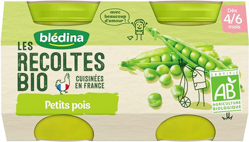 Blédina Les Récoltes Bio Pot Petits Pois +4m 2 x 130g