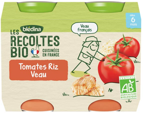 Blédina Les Récoltes Bio Pot Tomates Riz Veau +6m 2 x 200g