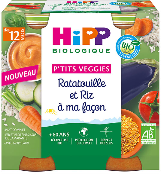 Hipp P'tits Veggies Ratatouille et Riz à ma Façon +12m 2 x 250g