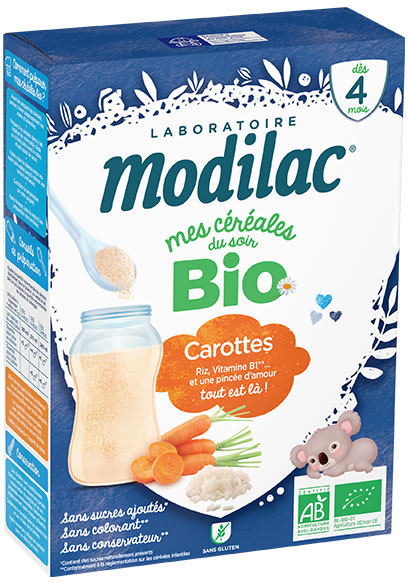 Modilac Mes Céréales du Soir Bio Riz Carotte Dès 4 mois 250g