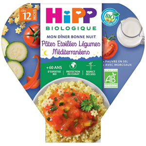 Hipp Bio Mon Dîner Bonne Nuit Assiette Pâtes Etoilées Légumes Méditerranéens +12m 230g - Publicité