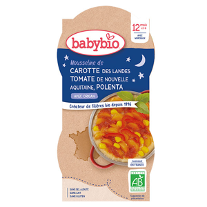 10 x Mousseline de Carotte des Landes Tomate Polenta 12m+ 2 unités de 200g - Babybio - Publicité