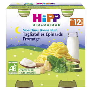 Hipp Bio Mon Dîner Bonne Nuit Bol Tagliatelles Epinards Fromage +12m Lot de 2 x 250g - Publicité