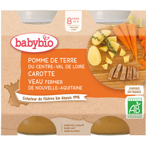 Babybio Repas Midi Pot Pomme de Terre Carotte Veau +8m Bio 2 x 200g - Publicité