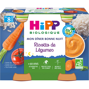 Hipp Bio Mon Dîner Bonne Nuit Bol Risotto de Légumes +8m 2 x 190g - Publicité