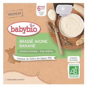 Babybio Desserts Végétaux Gourde Brassé Lait d'Avoine Banane +6m Bio 4 x 85g - Publicité