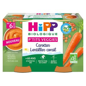 Hipp P'tits Veggies Carottes Lentilles Corail +6m 2 x 125g - Publicité