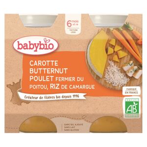 Babybio Repas Midi Pot Carotte Butternut Poulet Riz +6m Bio 2 x 200g - Publicité