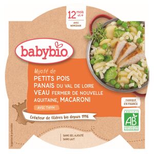 Babybio Repas Midi Assiette Petits Pois Panais Veau Macaroni +12m Bio 230g - Publicité