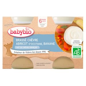 Babybio Desserts Lactés Pot Brassé au Lait de Chèvre Abricot Banane +6m Bio Lot de 2 x 130g - Publicité