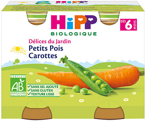 Hipp Bio Délices du Jardin Pot Petits Pois Carottes +6m 2 x 190g